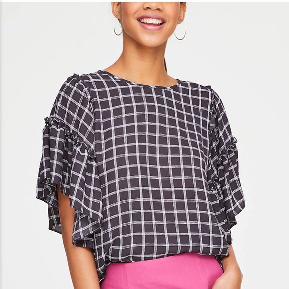 Loft Outlet Windowpane Ruffle Dolman Top - Picture 1 of 7